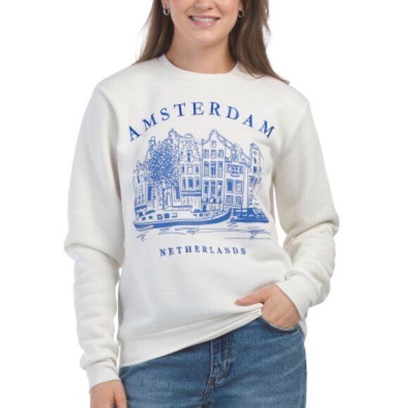 LOVE THEORY S-XL White Lily Blue Amsterdam Netherlands Graphic Crew Pullover - Picture 1 of 13